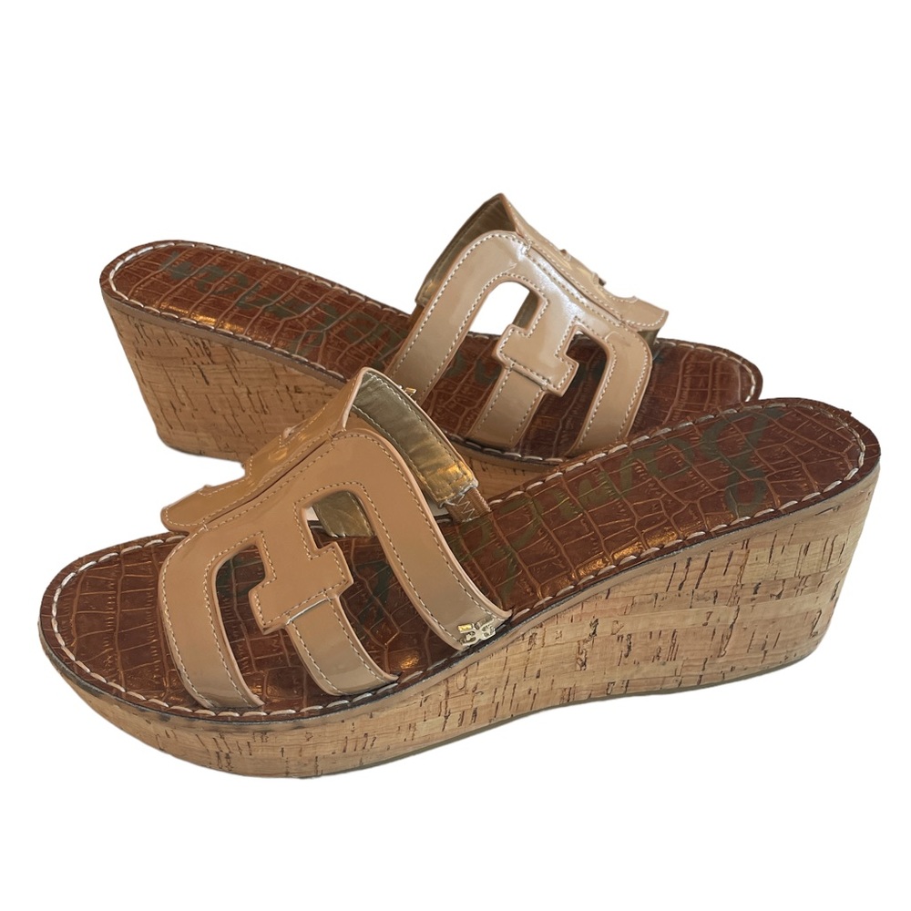 Sam Edelman Nude Patent Double E Wedges Size 9.5